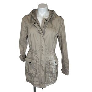 A&F Womens Size‎ S Tan Hoodie Snap Jacket Cotton Abercrombie Fitch
